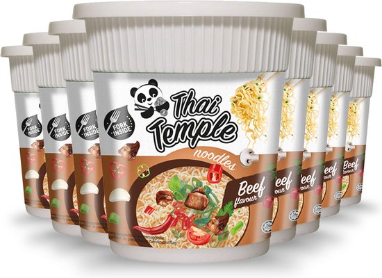 Thai Temple® | 24 x 60 gr Panda Noodles in Cup | RUNDVLEES | instant noedels in een beker | Beef flavour