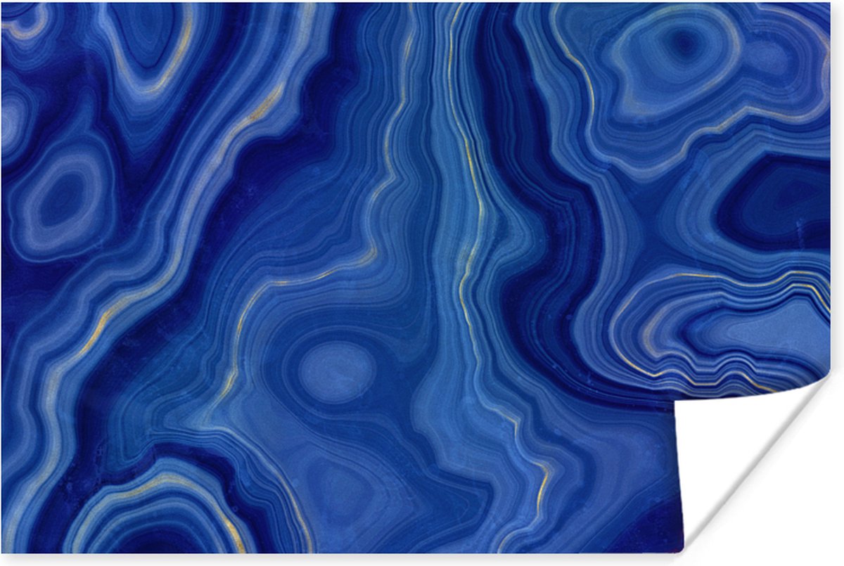 Poster Blauw - Agaat - Stenen - 90x60 cm