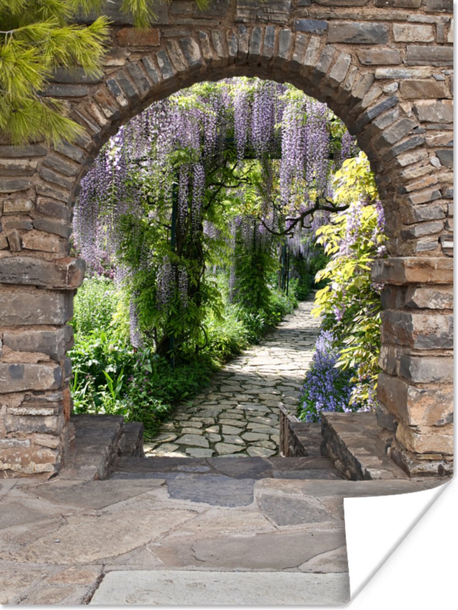 Poster Bos - Doorkijk - Stenen - Pad - 90x120 cm
