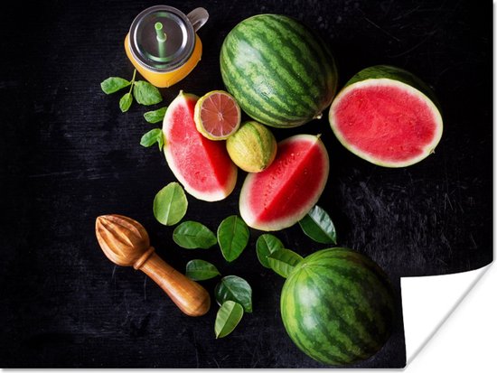 Poster Watermeloen - Smoothie - Fruit - Citroenpers - 120x90 cm
