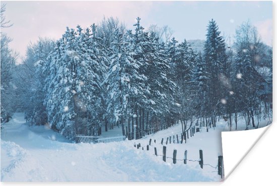 Poster Forêt - Neige - Hiver - 90x60 cm - Décorations de Noël - Décoration de Noël pour l'intérieur - Noël