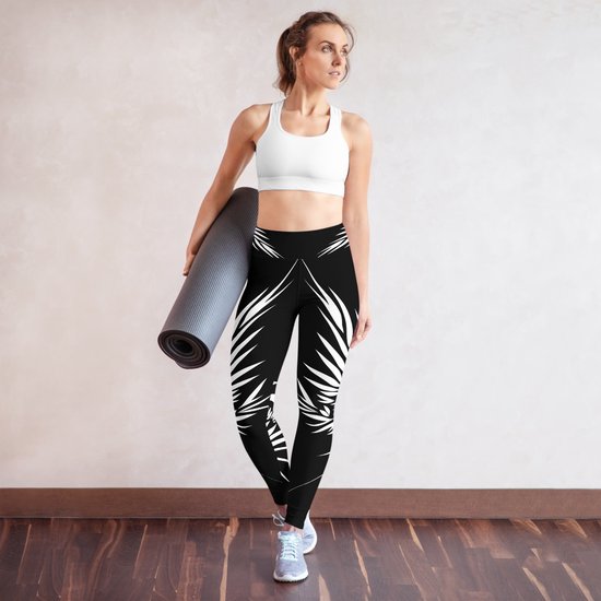 Sportlegging - design Yin Yang Power Up - High Waist - Dry Fit - High Performance - 4way stretch- unieke print - UPF 50+ - Hardloop - Yoga - Fitness - Dans - Pilates - Training - sportbroek - zwart wit - maat L — afbeelding 5