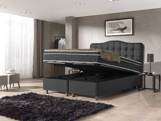 Dreamhouse® Marrakech Luxe Boxspring met Opbergruimte – Bed - 160 x 200 cm - Zwart - Kunstleer