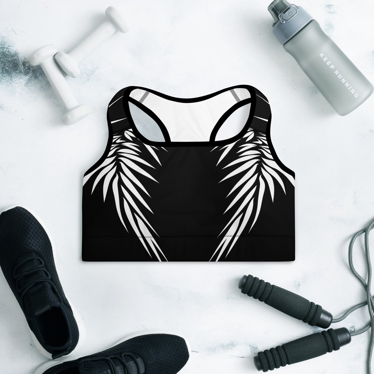 Sport BH - design Yin Yang Power Up – 4way stretch – extra ondersteuning- unieke print – verwijderbare vulling - Hardloop - Yoga - Fitness - Dans - Pilates - Training - Sport Top - dames – zwart wit - maat S