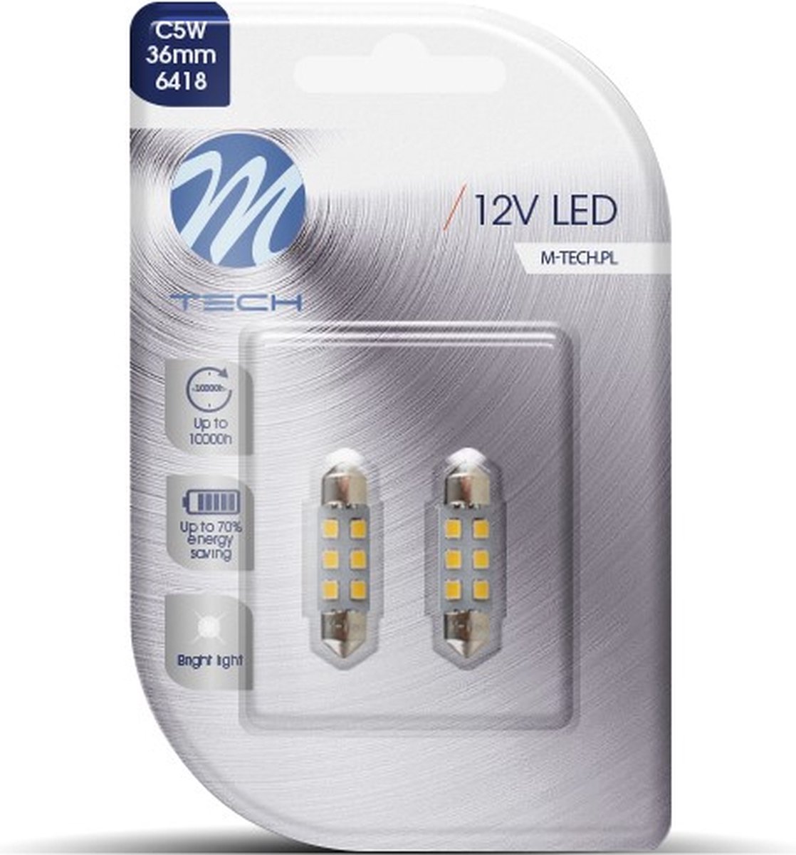 M-Tech LED C5W 12V 36mm - Basis 6x Led diode - Wit - Set