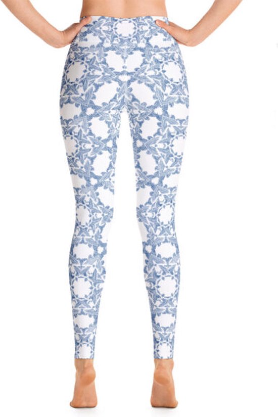 Sportlegging - design Grace in Lace - High Waist - Dry Fit - High Performance - 4way stretch- unieke print - UPF 50+ - Hardloop - Yoga - Fitness - Dans - Pilates - Training - sportbroek - wit klassiekblauw - maat S — afbeelding 5