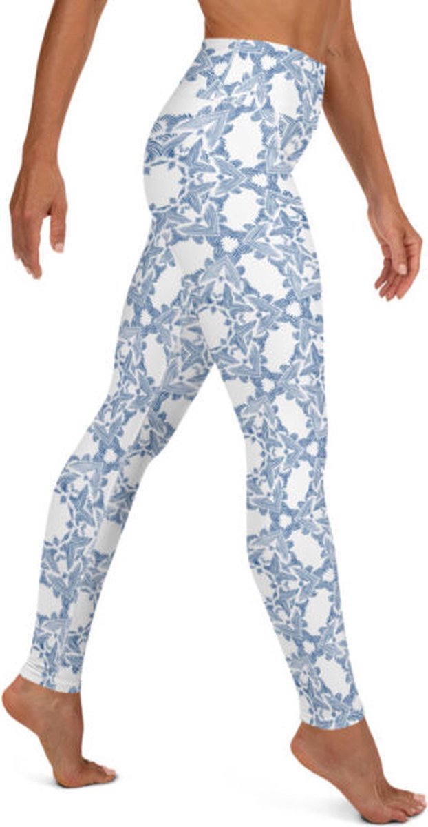 Sportlegging - design Grace in Lace - High Waist - Dry Fit - High Performance - 4way stretch- unieke print - UPF 50+ - Hardloop - Yoga - Fitness - Dans - Pilates - Training - sportbroek – wit klassiekblauw - maat XS