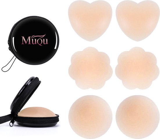 5 STARS UNITED Siliconen tepelafdekking borstblaadjes - 2 paar - hoezen voor dames en heren - herbruikbare pasteitjes - zelfklevende strapless beha-pads - één maat past iedereen - rond, bloemvorm