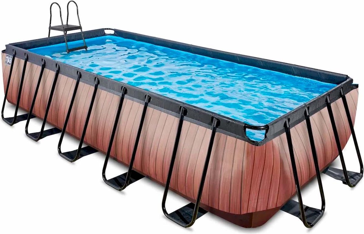 EXIT Wood zwembad 540x250x122cm met zandfilterpomp - bruin