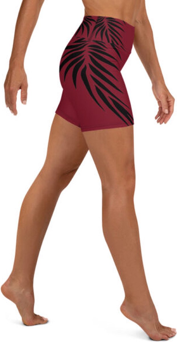 Sport Short - design Power Up - High Waist - Dry Fit - High Performance - 4way stretch - UPF 50+ - Hardloop - Yoga - Fitness - Dans - Pilates - Training - Korte Broek - dames- warmrood zwart - maat XL — afbeelding 4