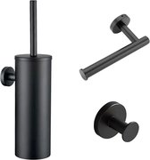 Toiletset Zwart 3-delig - Toiletaccessoires - Toiletborstel - Toiletborstel houder - Toiletrolhouder - Handdoekhaak - Badkamer accessoires Zwart - Badkamer set
