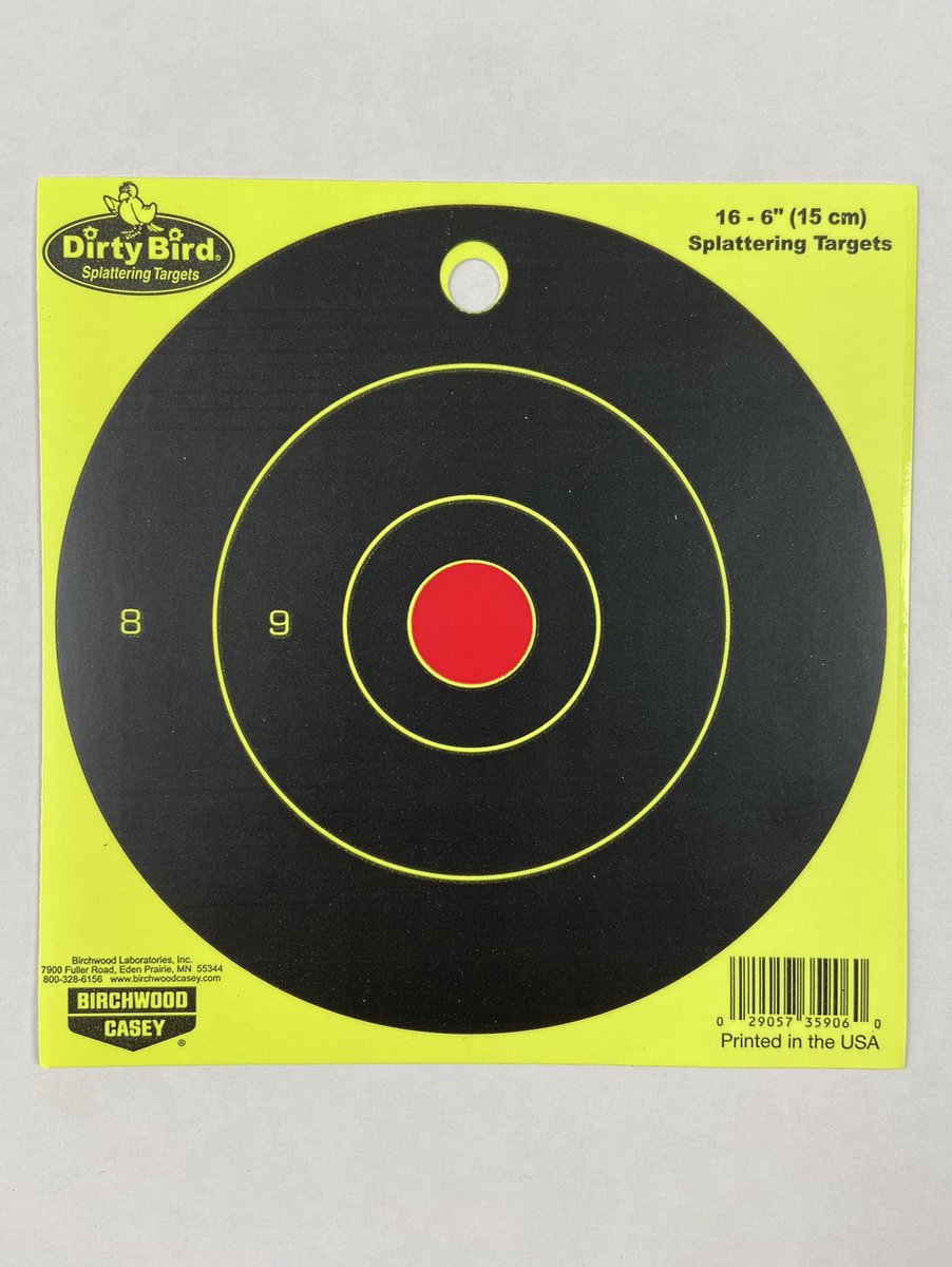 Birchwood Casey 100 Dirty Bird 6" Yellow Round Targets Schietdoel Schietkaart