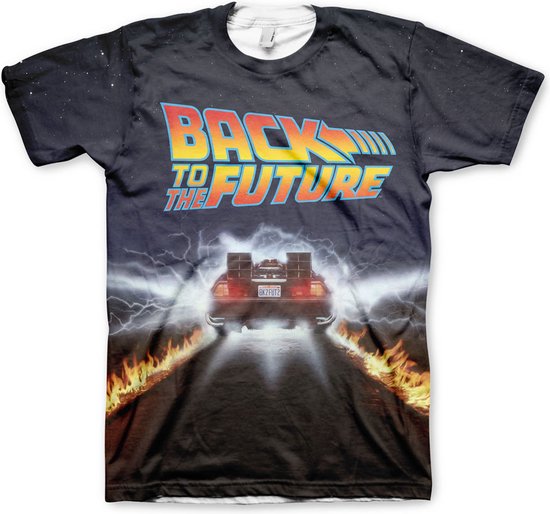 Foto: Back to the future heren tshirt xl delorean fire tracks allover multicolours