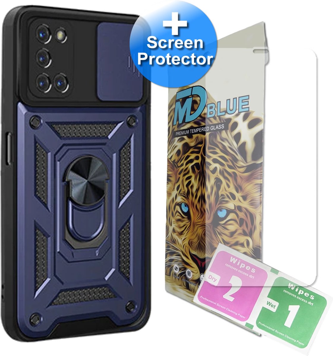 Telefoonhoesje geschikt voor iPhone 8 - inclusief screenprotector - Back Cover - Antishock - Met uitklapbare Ring - Donker Blauw