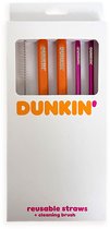 Dunkin' Recycle bare  Rietjes Met Schoonmaakborstel Drinkgerei – Set van 4 – Staal – Paars - Oranje