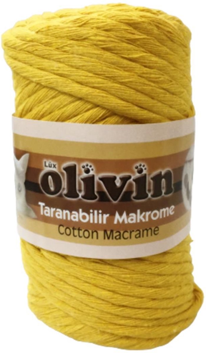 Lux Olivin Macrame Touw - Wandkleden Touw - Gordijnen Touw - Tassen Touw - Moederdag Cadeau - 5 mm - 100% Katoen - Honing Geel