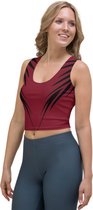 CropTop - design Power Up  - Dry Fit - High Performance - unieke print - 4way stretch - UPF 50+ - Hardloop - Yoga - Fitness - Dans - Pilates - Training - Sport Top - dames - warmrood zwart - maat S