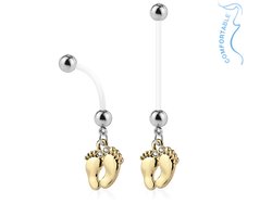 Piercing ventre de grossesse pieds de bébé couleur or © LMPiercings