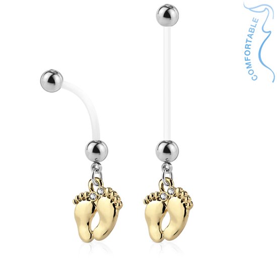 Zwangerschaps navelpiercing baby voetjes goud kleurig