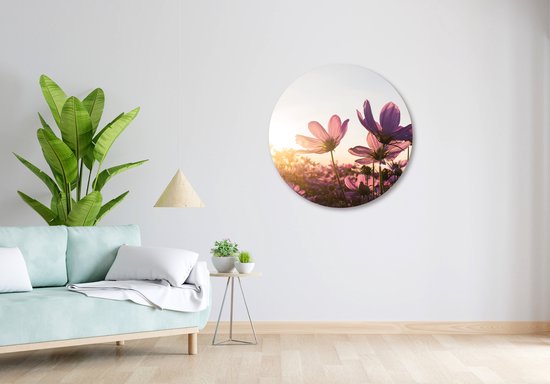 Muurcirkel decoratie | 80x80cm | Paarse bloemen | Forex plaat