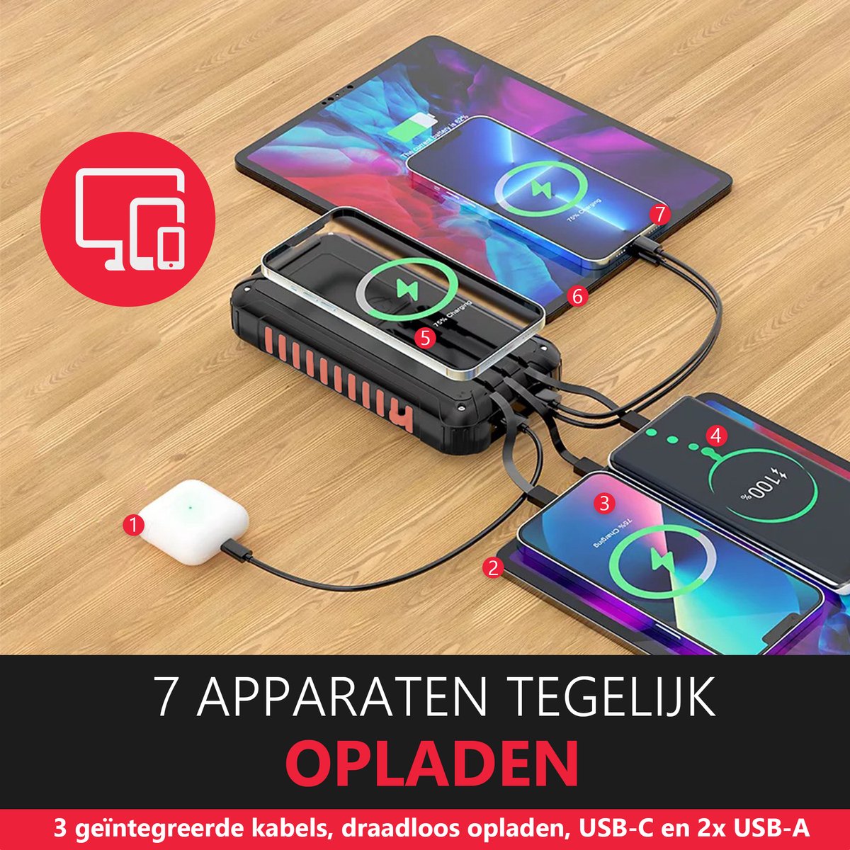 Xamax Quickcharge Powerbank 30.000 mAh Op Zonne-energie / - afbeelding 2