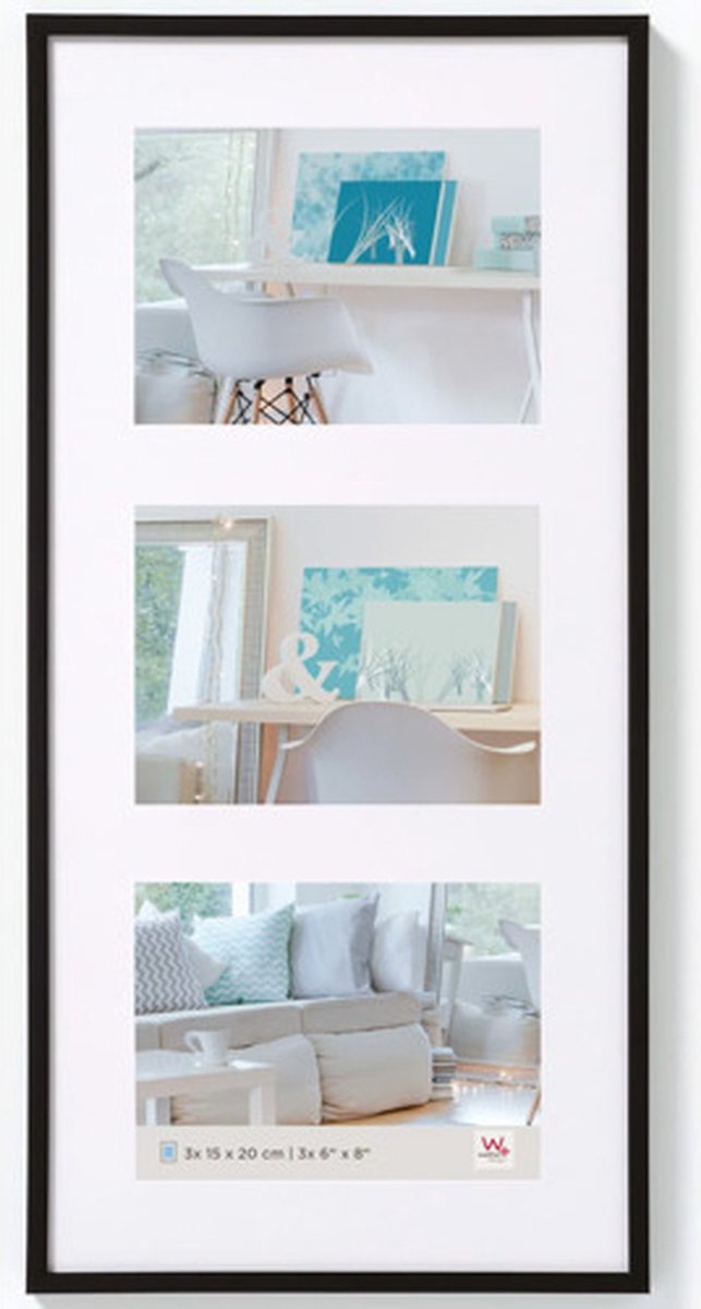 Walther New Lifestyle - Kunststof lijst - Fotoformaat 3x 15x20 cm - Zwart
