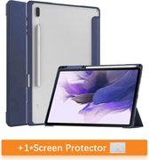 Luxe Case Hoes Geschikt Voor Samsung Galaxy Tab S8 Plus / S7 FE / S7 Plus Tablet - Auto Sleep/Wake Tablethoes Bookcase Cover & Standaard - Met Screen protector - Donkerblauw