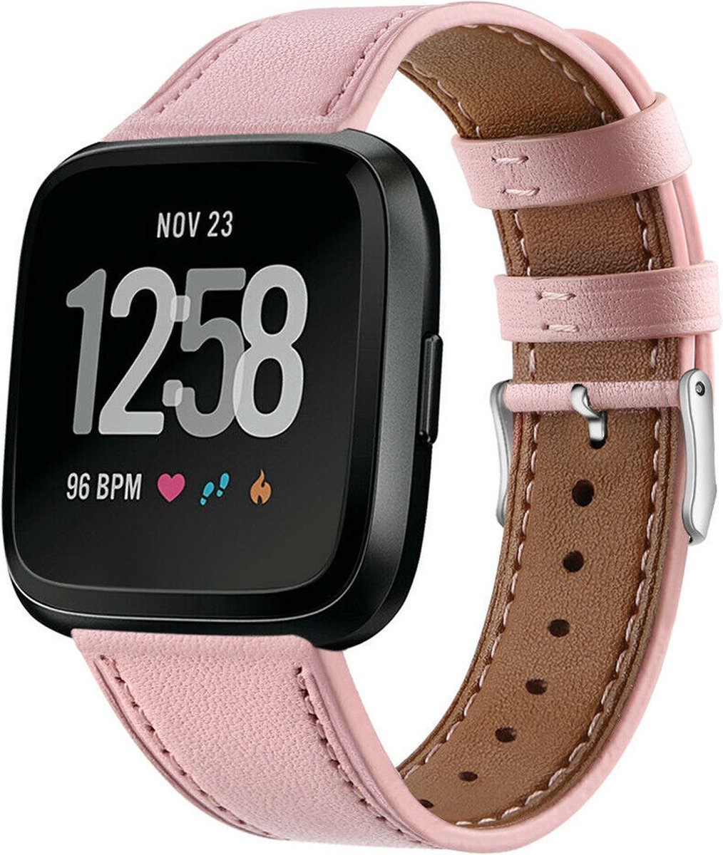 Leren bandje - roze, geschikt voor Fitbit Versa & Fitbit Versa 2 - kunstleer
