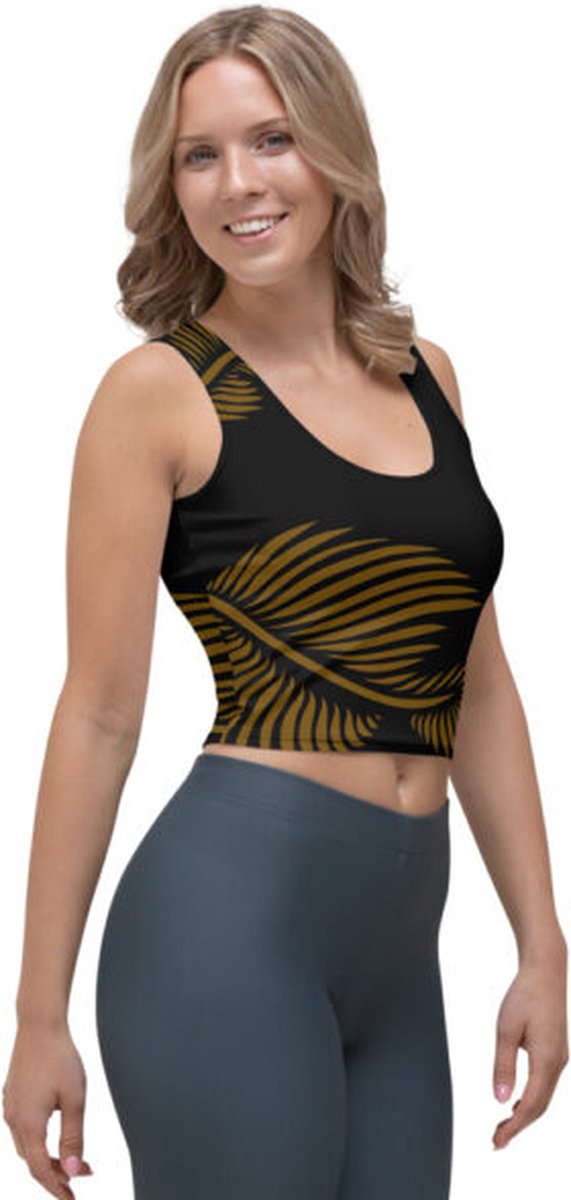 CropTop - design - Lines 4 Peace  - Dry Fit - High Performance - 4way stretch - unieke print - UPF 50+ - Hardloop - Yoga - Fitness - Dans - Pilates - Training - Sport Top - zwart hazelnoot bruin - dames - maat M