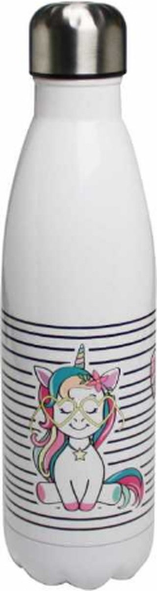 RVS thermosfles - wit - eenhoorn #OKLM - 500 ml - waterfles - drinkfles - sport