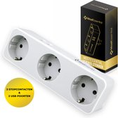 MostEssential Premium Verdeelstekker 3 Voudig - Stopcontact Splitter - 2 USB Poorten - Inclusief Luxe Verpakking