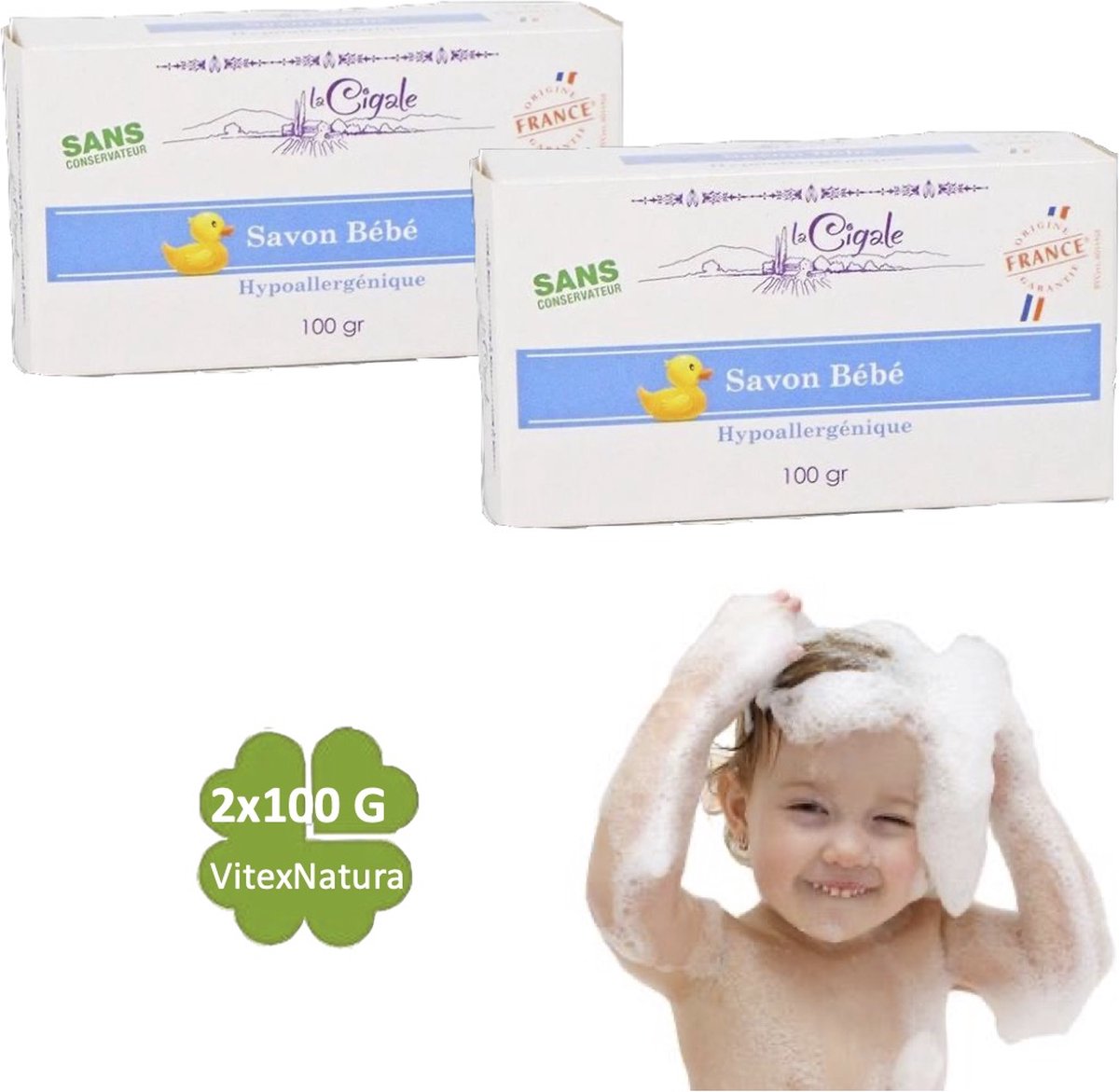 Goedkoopste Marseille Babyzeep 2x100g ♥ Hypoallergeen. Zonder conserveermiddel, kleurstoffen, geur
