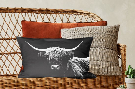 Coussins décoratifs - Oreillers Salon - 50x30 cm - Highlander écossais - Vache - Zwart - Wit - Animaux