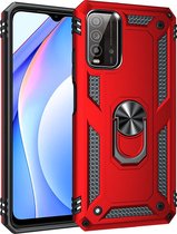 Samsung Galaxy A03S Rood Shockproof Militairy Hybrid Armour Case Hoesje Met Kickstand Ring - Extreem Stevige Anti-Shock Hard Rugged Cover Bumper Hoes  - Stevige Shock Proof Backcover