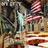 Poster / Papier - Stad / New-York - Collage in beige / wit / zwart / geel - 60 x 60 cm