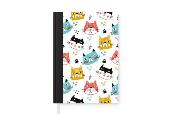 Notitieboek - Schrijfboek - Jongens - Patronen - Katten - Notitieboekje klein - A5 formaat - Schrijfblok