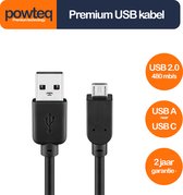 Powteq - 3 meter premium USB A naar micro USB kabel - USB 2.0