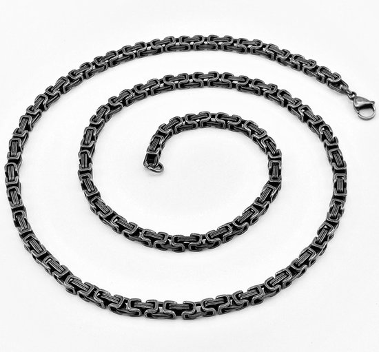 Donker zilverkleurigen Mat Roestvrijstalen Koningsketting – 5 mm x 75 cm