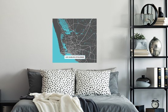 Muurstickers - Sticker Folie - Kaart - Plattegrond - Les Salbes-d'Olonne - Frankrijk - Stadskaart - 80x80 cm - Plakfolie - Muurstickers Kinderkamer - Zelfklevend Behang - Zelfklevend behangpapier - Stickerfolie