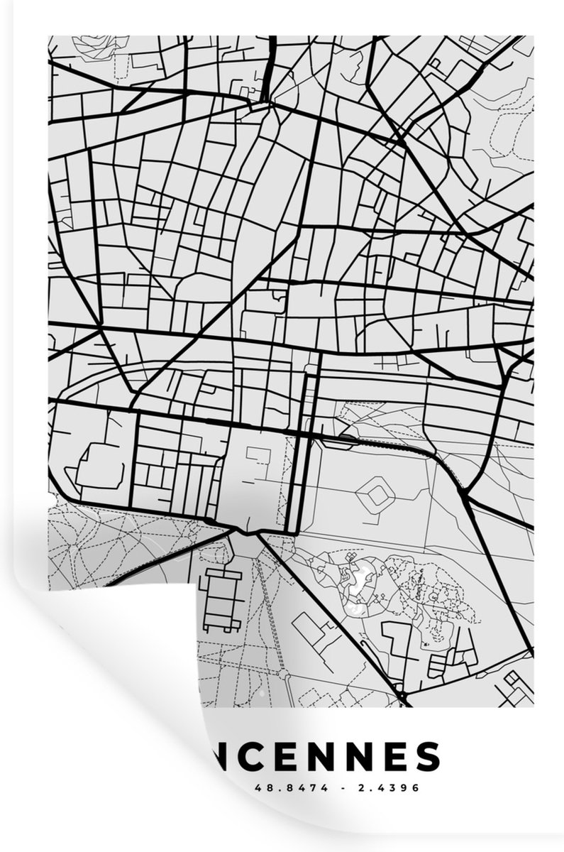 Muurstickers - Sticker Folie - Kaart – Stadskaart – Frankrijk - Vincennes - Plattegrond - 