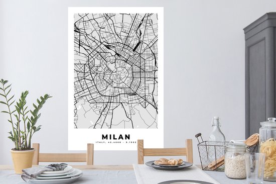 Stickers muraux - Milan - Plan de la ville - Wit - Carte - Carte - 80x120 cm - Feuille adhésive