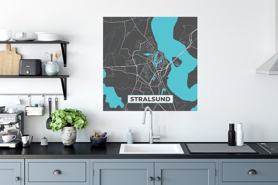 Stickers muraux - Blauw - Allemagne - Carte - Or - Plan de la ville - Carte - Stralsund - 80x80 cm - Feuille adhésive