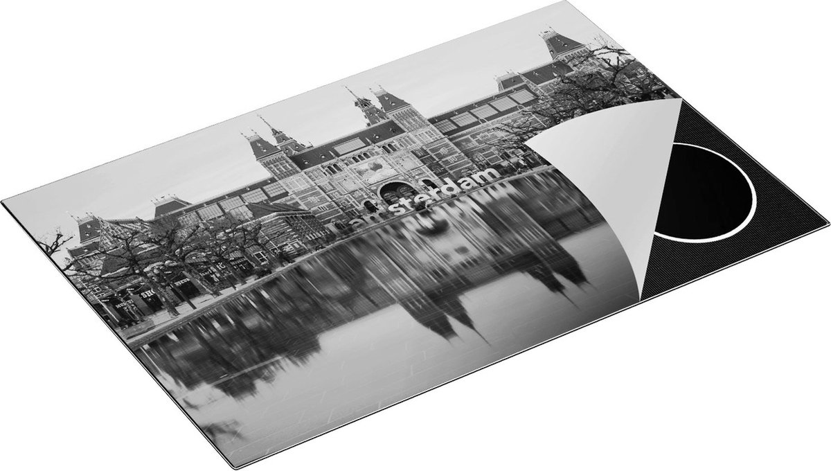 Chefcare Inductie Beschermer Amsterdam Rijksmuseum - I Amsterdam Tekst - Zwart Wit - 83x51,5 cm - Afdekplaat Inductie - Kookplaat Beschermer - Inductie Mat