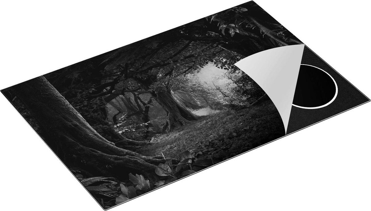 Chefcare Inductie Beschermer Groene Tropische Jungle Bos - Zwart Wit - 78x52 cm - Afdekplaat Inductie - Kookplaat Beschermer - Inductie Mat