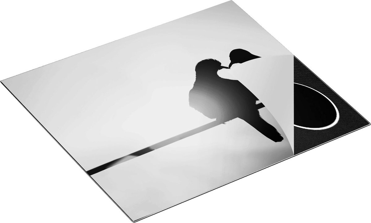 Chefcare Inductie Beschermer Twee Silhouet Vogels in een Hart Vorm - Zwart Wit - 60x55 cm - Afdekplaat Inductie - Kookplaat Beschermer - Inductie Mat