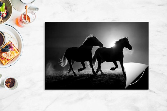 Chefcare Inductie Beschermer Silhouet van Twee Paarden - Zwart Wit - 80,2x52,2 cm - Afdekplaat Inductie - Kookplaat Beschermer - Inductie Mat