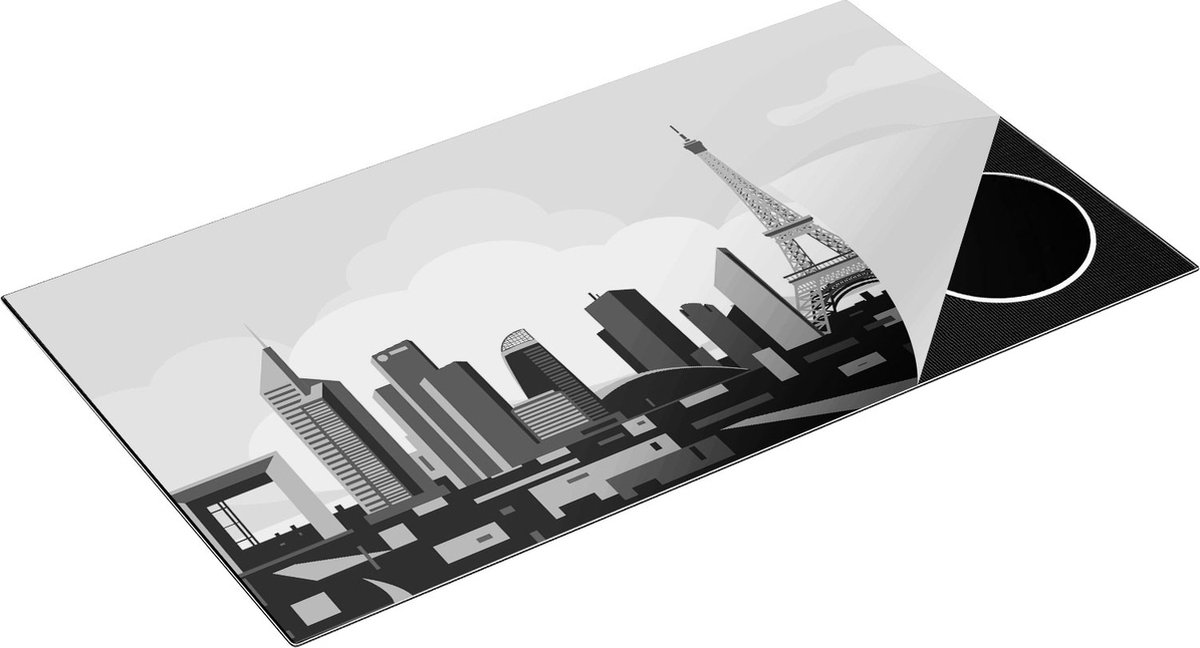 Chefcare Inductie Beschermer Skyline van Parijs - Abstract - Zwart Wit - 95x55 cm - Afdekplaat Inductie - Kookplaat Beschermer - Inductie Mat