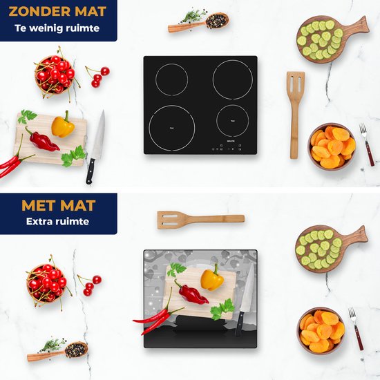 Chefcare Inductie Beschermer Boeddha Beeld onder een Boom - Abstract - Zwart Wit - 60x55 cm - Afdekplaat Inductie - Kookplaat Beschermer - Inductie Mat