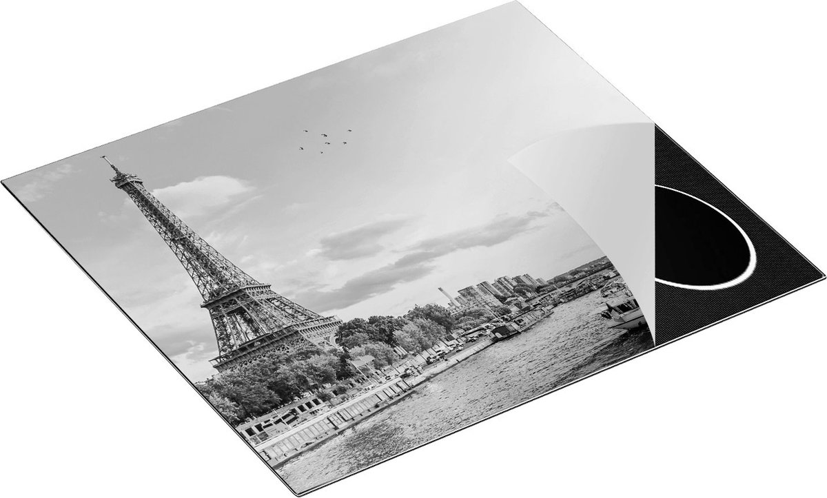 Chefcare Inductie Beschermer Eiffeltoren in Parijs aan het Water - Zwart Wit - 58,3x51,3 cm - Afdekplaat Inductie - Kookplaat Beschermer - Inductie Mat