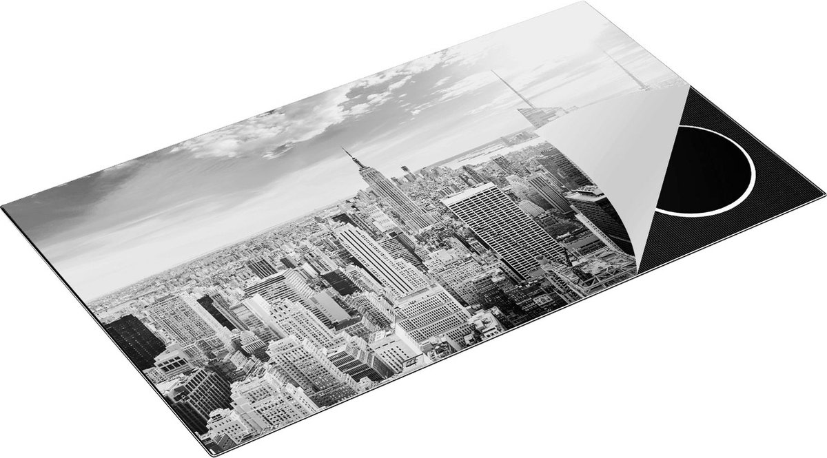 Chefcare Inductie Beschermer New York Manhattan tijdens Zonsondergang - Zwart Wit - 89,6x51,6 cm - Afdekplaat Inductie - Kookplaat Beschermer - Inductie Mat